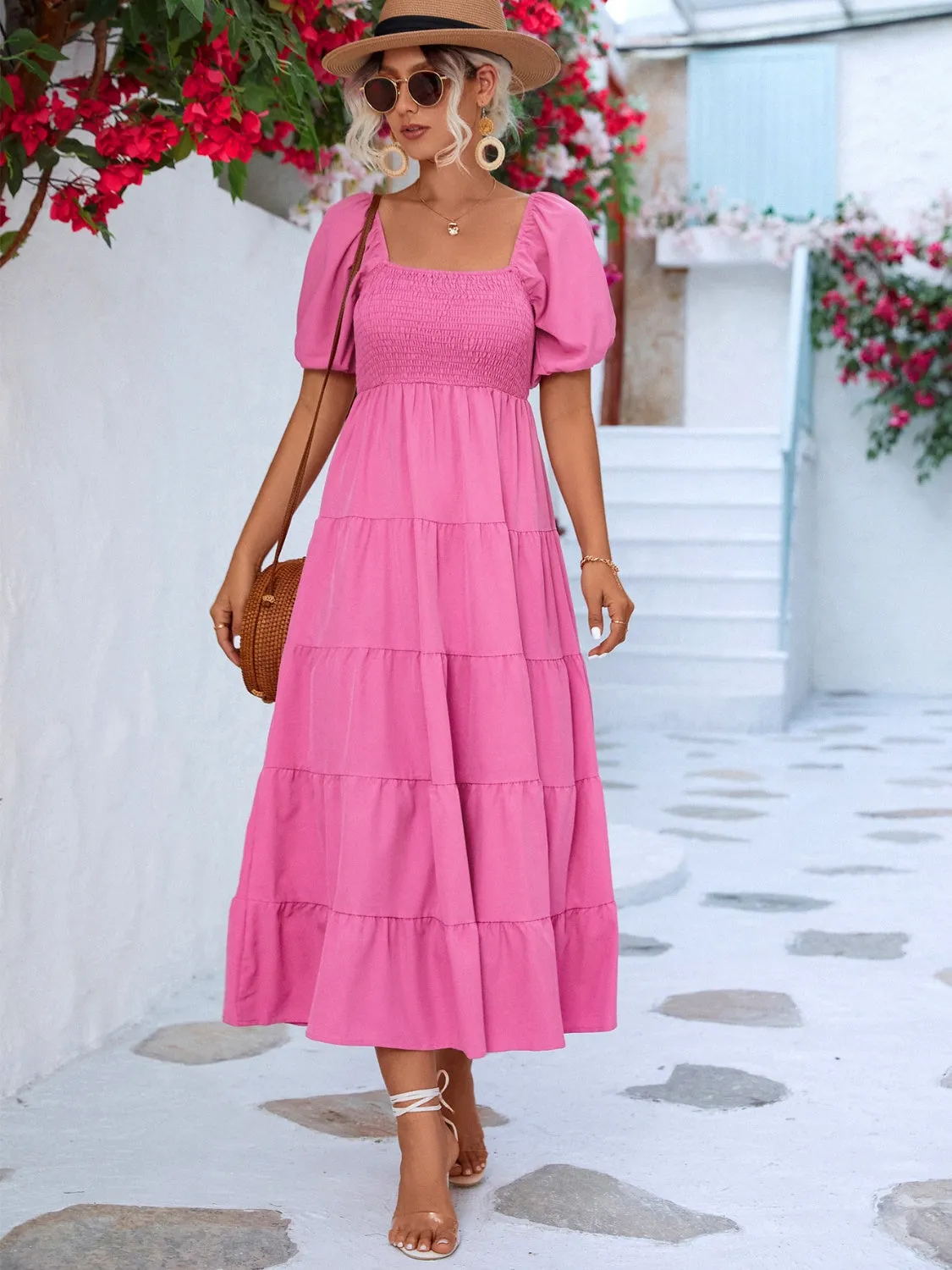 Kellyn Tiered Smocked Short Sleeve Dress