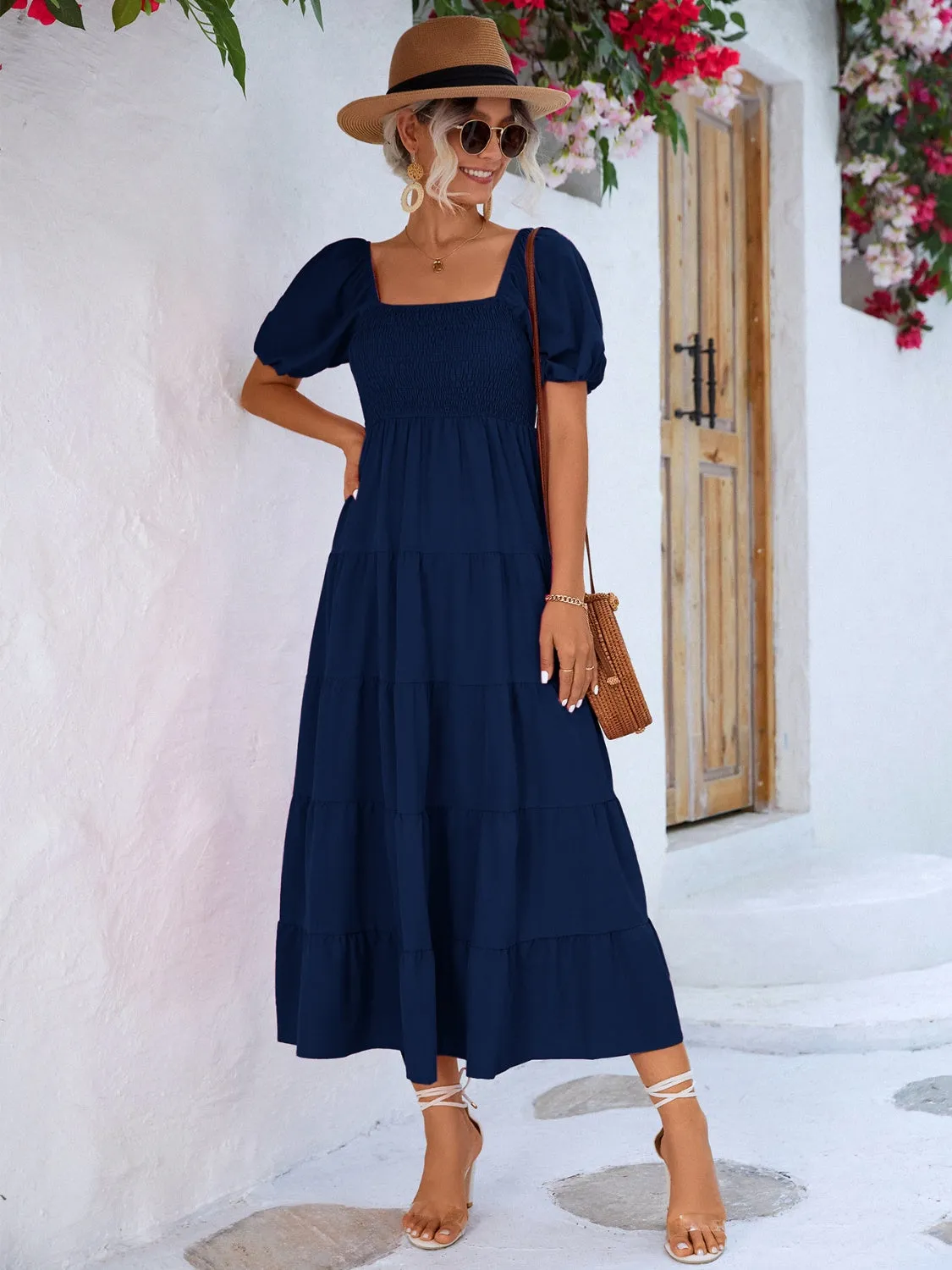 Kellyn Tiered Smocked Short Sleeve Dress