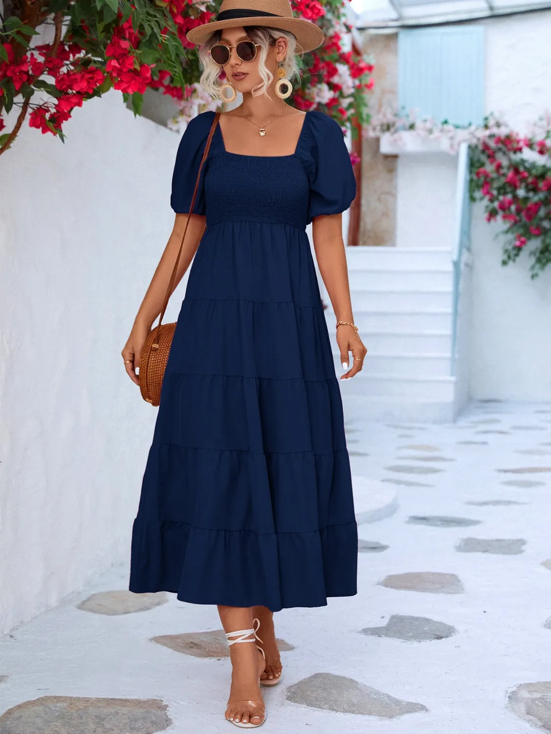 Kellyn Tiered Smocked Short Sleeve Dress