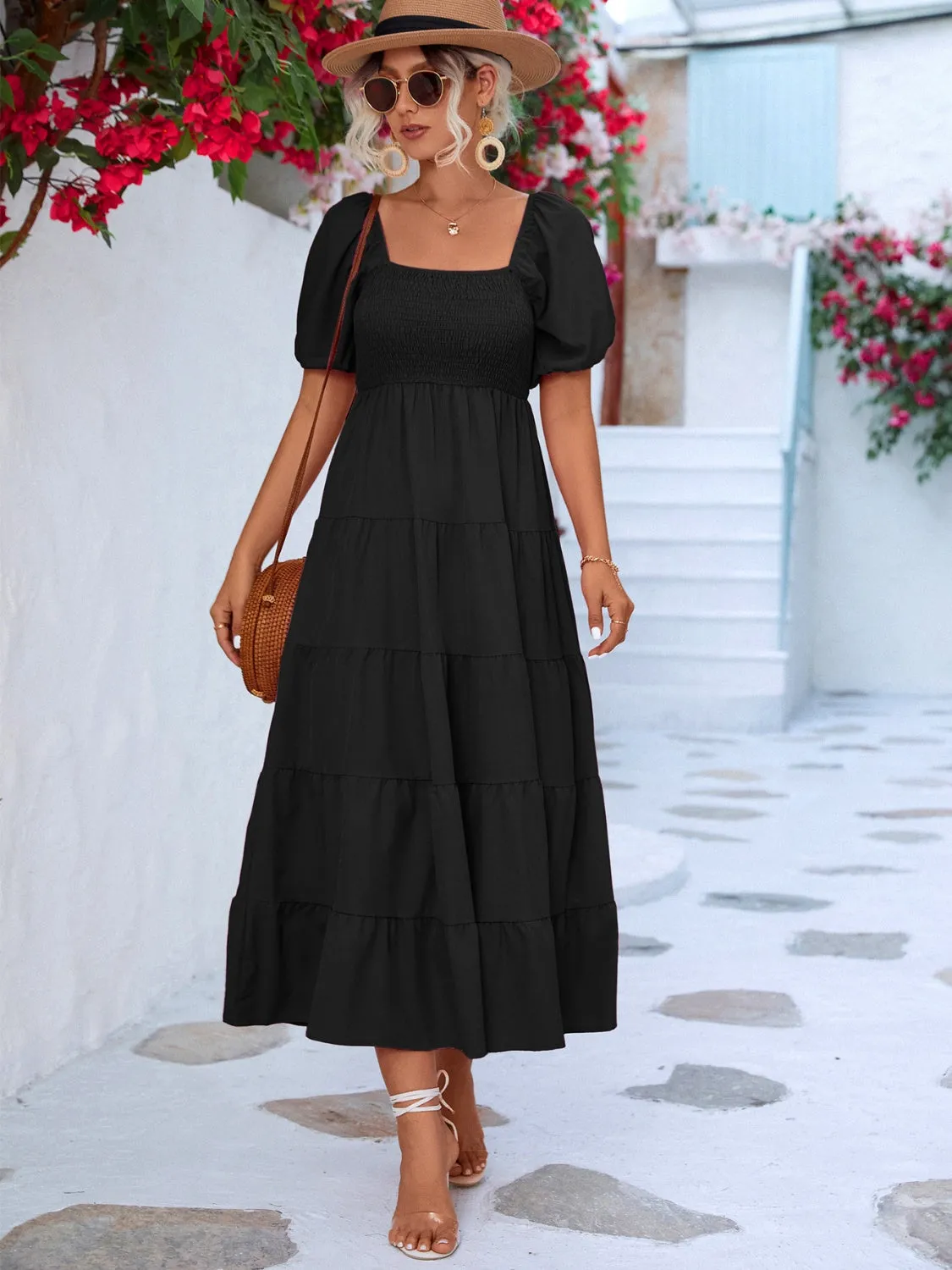 Kellyn Tiered Smocked Short Sleeve Dress