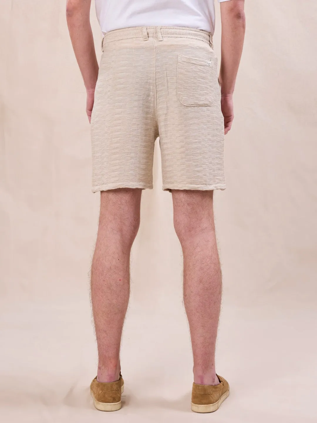 Khaki Textured Cotton Shorts