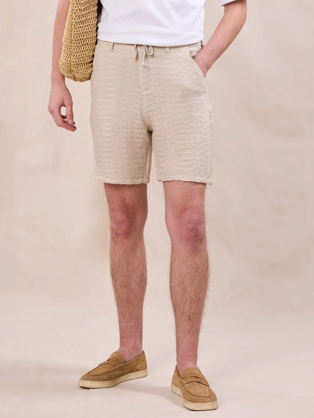 Khaki Textured Cotton Shorts