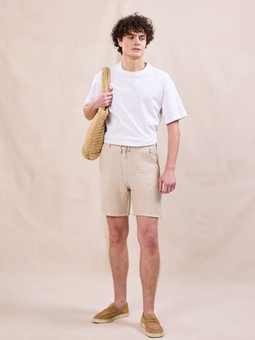 Khaki Textured Cotton Shorts