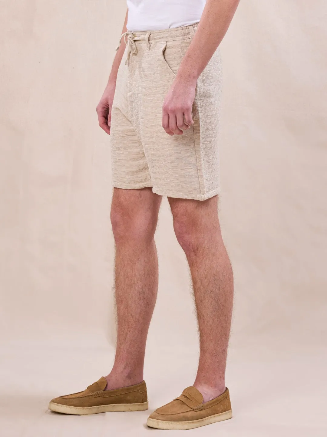 Khaki Textured Cotton Shorts