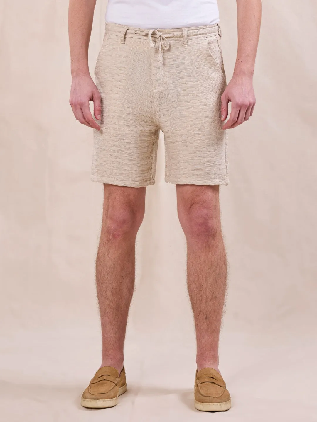 Khaki Textured Cotton Shorts