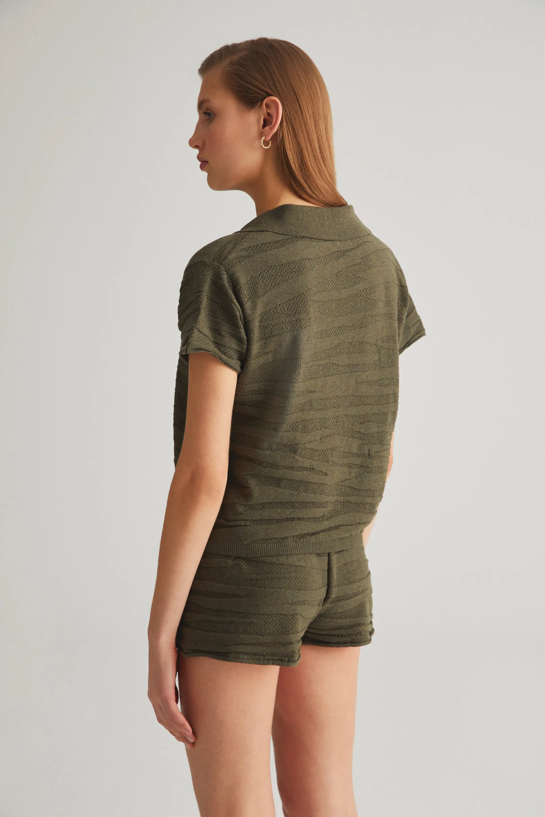 Khaki Textured Shorts