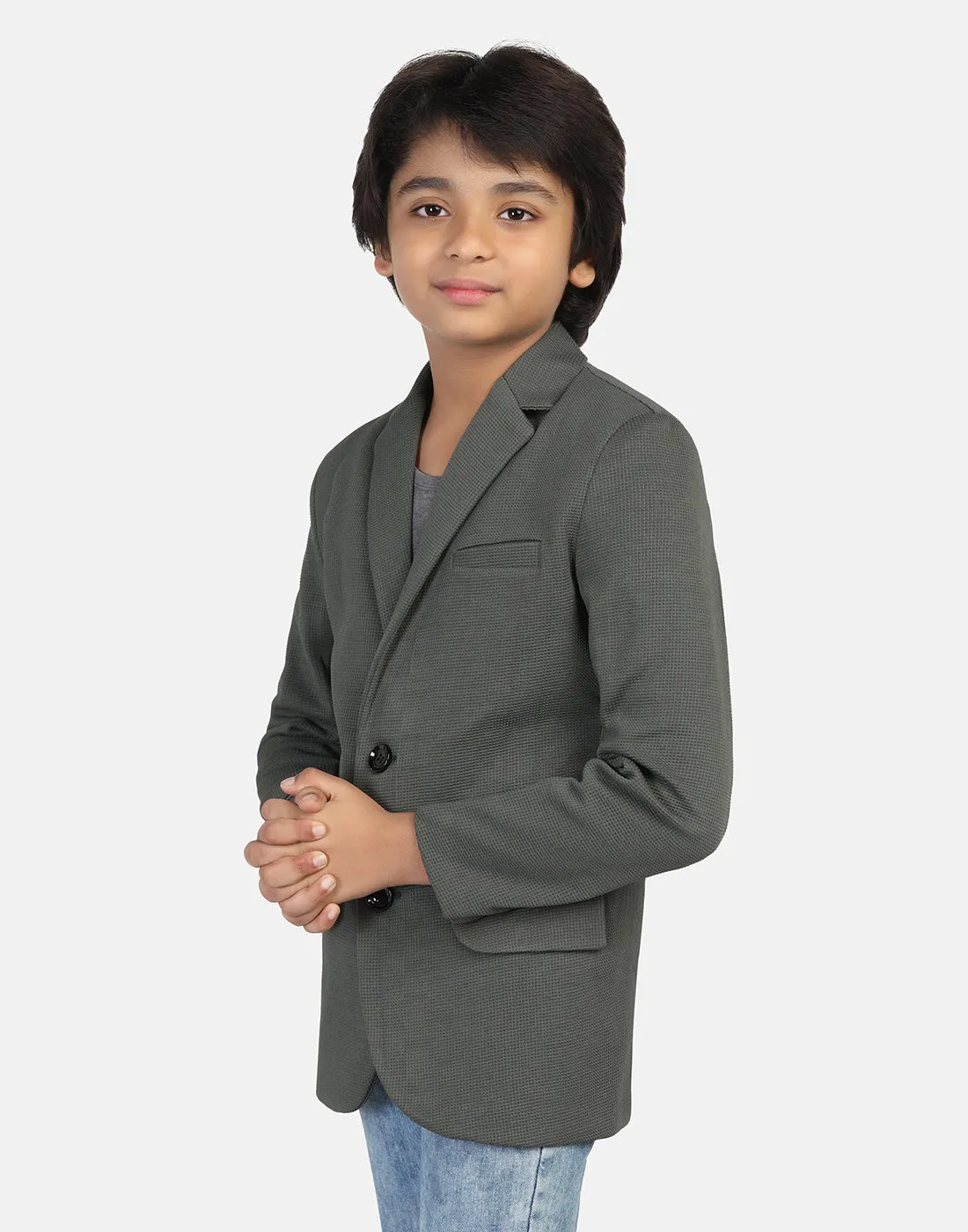 Kids green textured Blazer