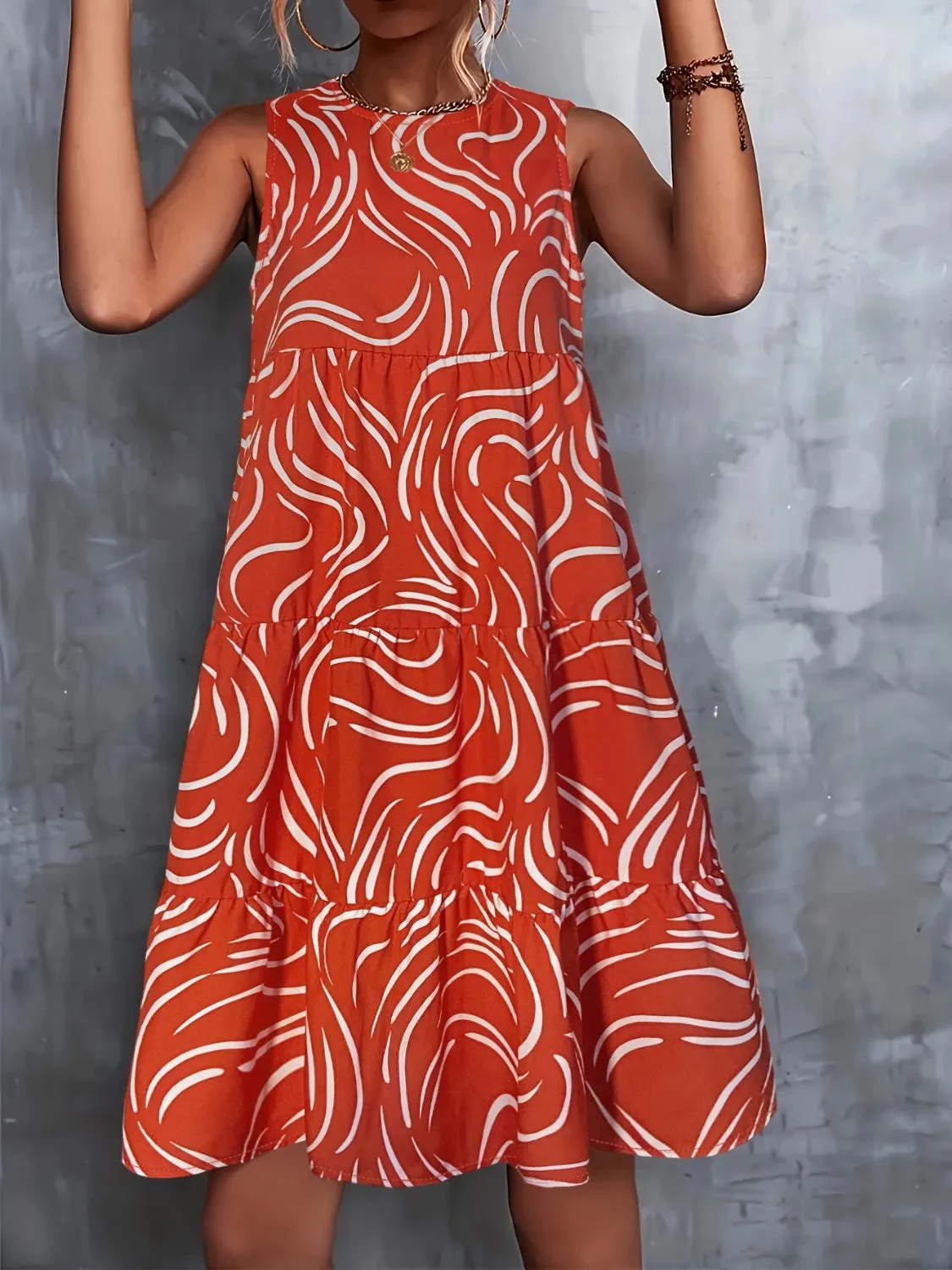 Kieran Printed Round Neck Sleeveless Dress
