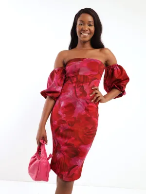 Ladies Off The Shoulder Bold Printed Bodycon Dress