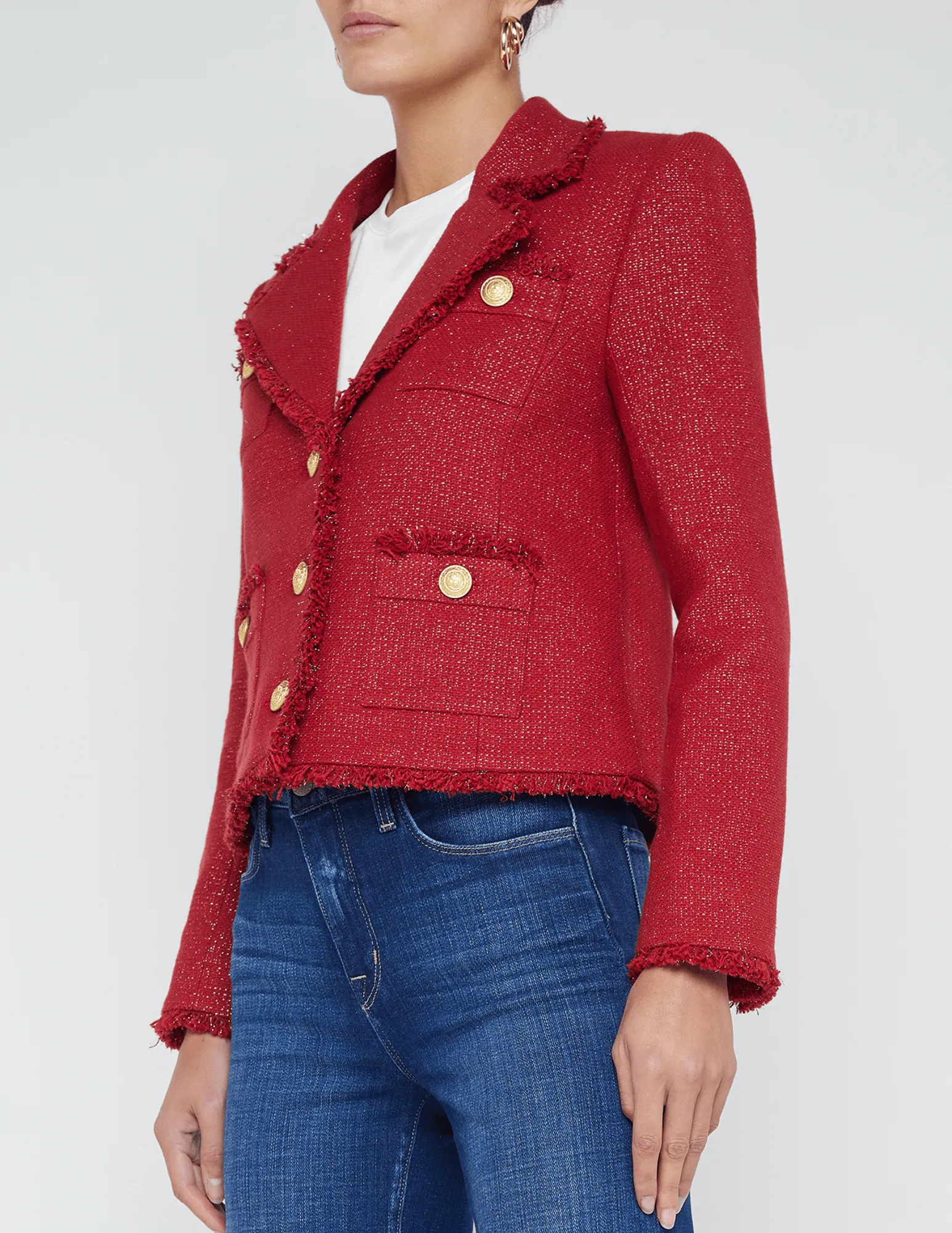 L'Agence Sylvia Collared Fringe Hem Jacket