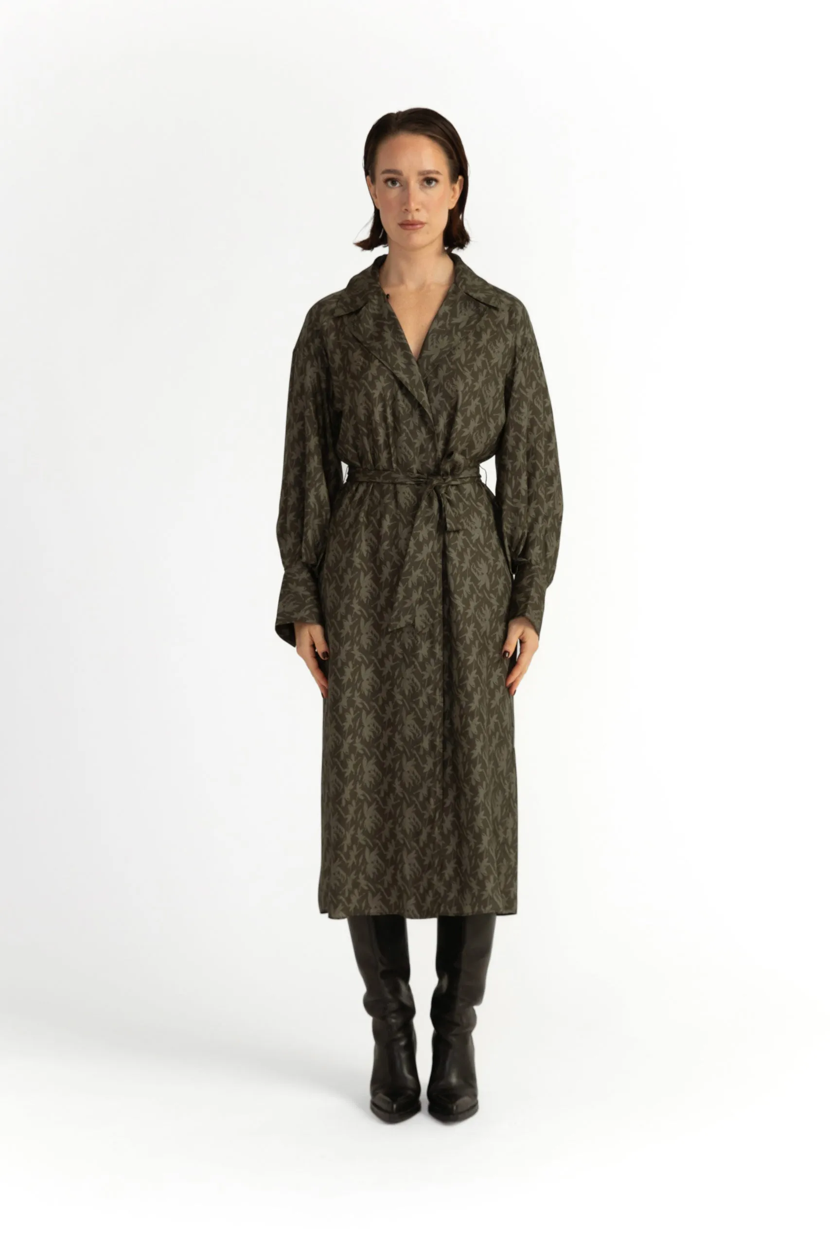 Laholm Dress - Oversized trench dress in khaki green