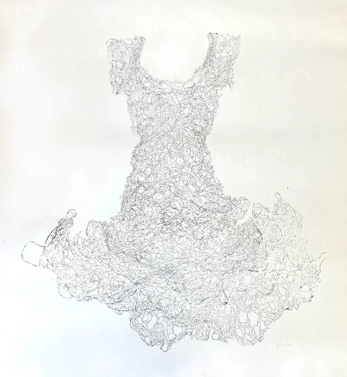 Large Scale Ruffled Dress Collagraph Embossed Print ~ Anima (Breeze) Dress Collagraph