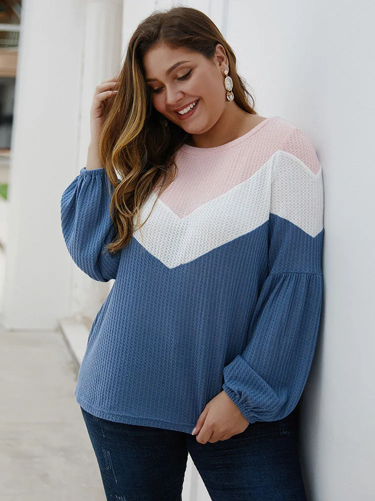 Large Size Women's Autumn and Winter Geometric Stitching Sweater
