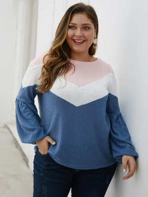 Large Size Women's Autumn and Winter Geometric Stitching Sweater