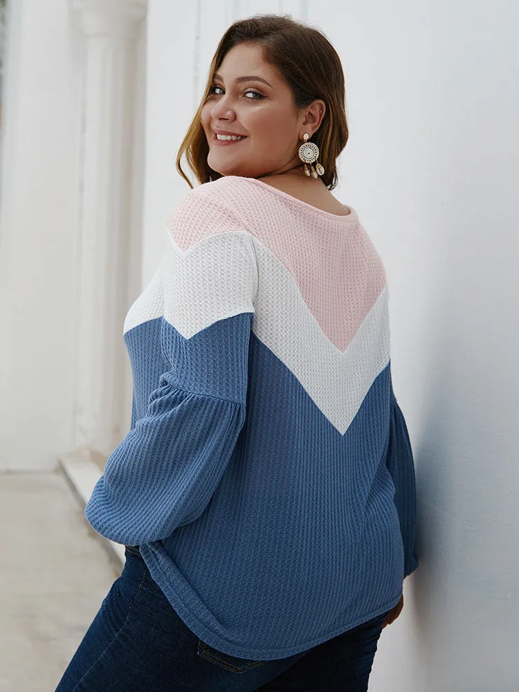 Large Size Women's Autumn and Winter Geometric Stitching Sweater