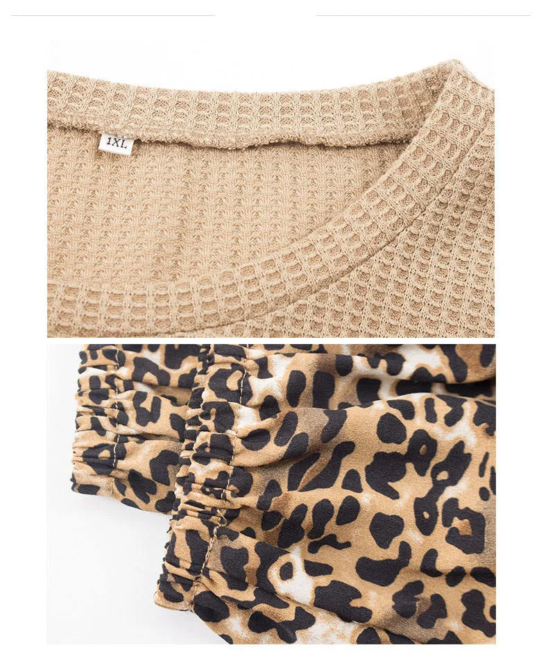 Large Size Women's Leopard Stitching Sweater Autumn and Winter Long-sleeved Shirt