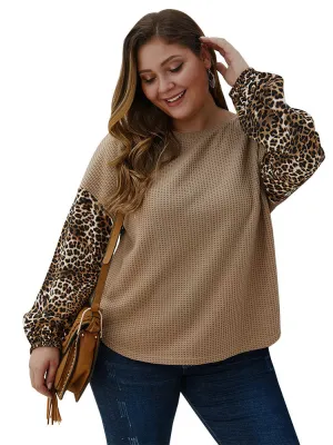 Large Size Women's Leopard Stitching Sweater Autumn and Winter Long-sleeved Shirt