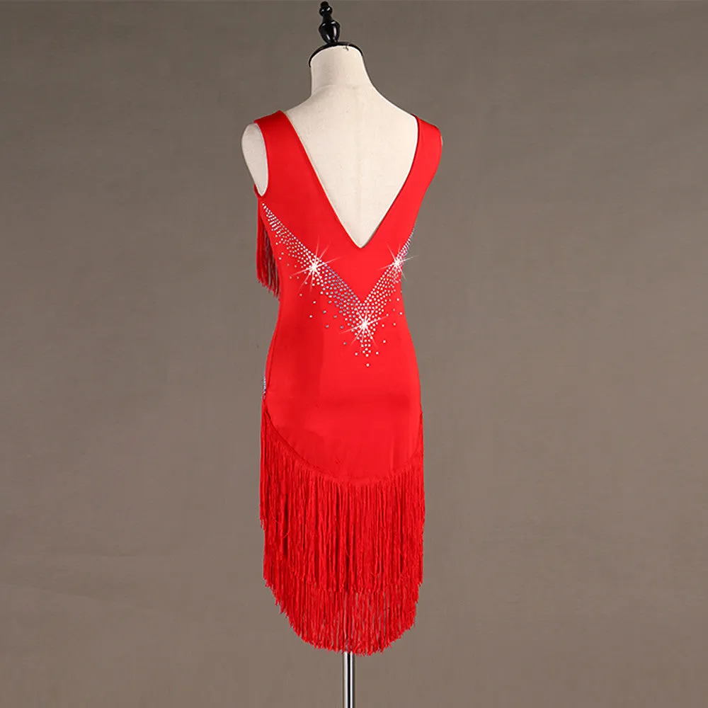 Latin Dance Dresses Women's Training / Performance Spandex / Tulle Tassel / Crystals / Rhinestones Sleeveless High Dress