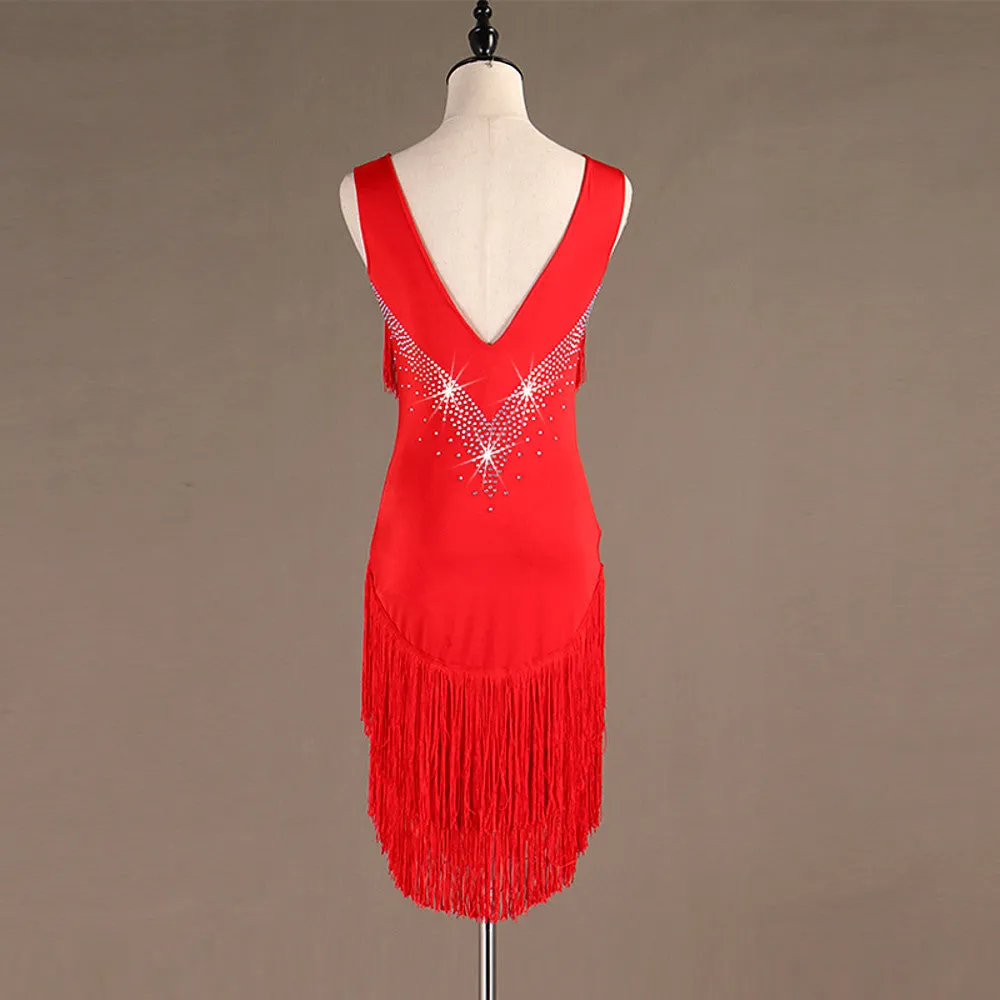 Latin Dance Dresses Women's Training / Performance Spandex / Tulle Tassel / Crystals / Rhinestones Sleeveless High Dress