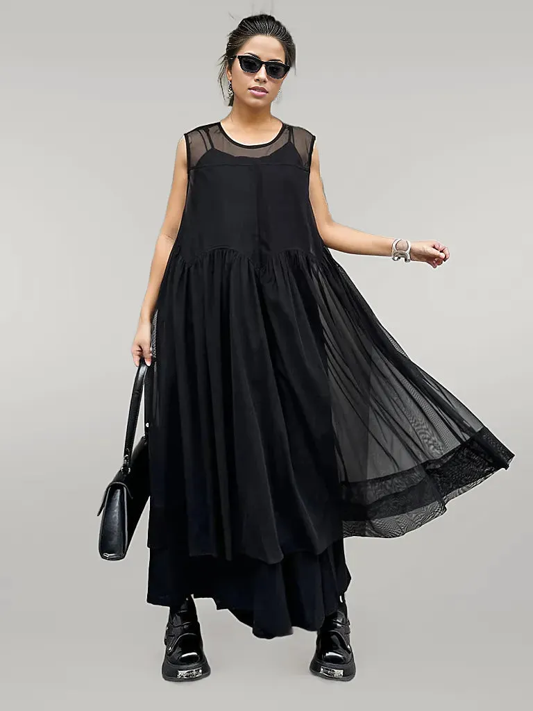 Layered Elegance: Sheer Black Gothic-Inspired Overlay Dress