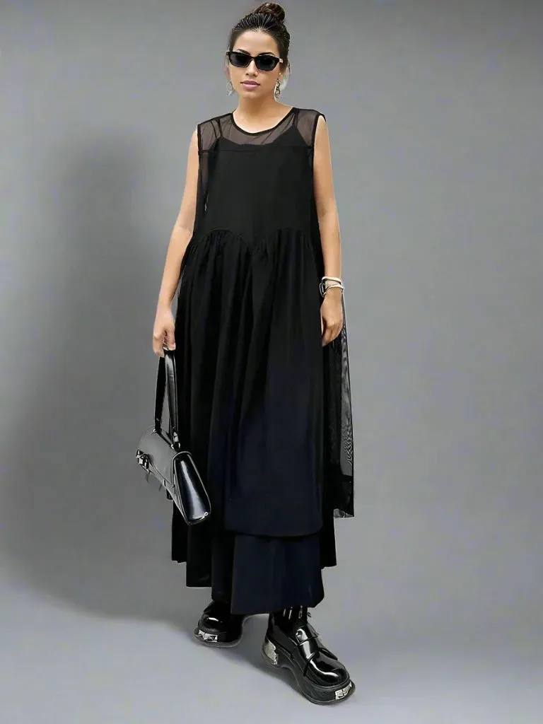 Layered Elegance: Sheer Black Gothic-Inspired Overlay Dress