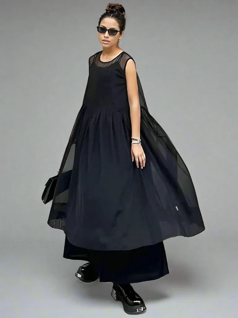 Layered Elegance: Sheer Black Gothic-Inspired Overlay Dress