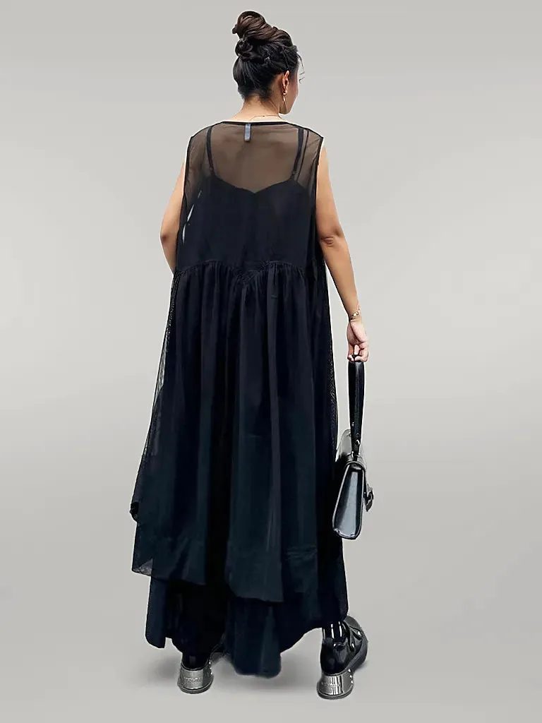 Layered Elegance: Sheer Black Gothic-Inspired Overlay Dress