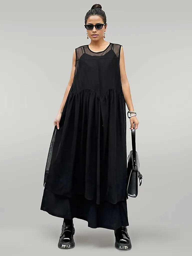 Layered Elegance: Sheer Black Gothic-Inspired Overlay Dress