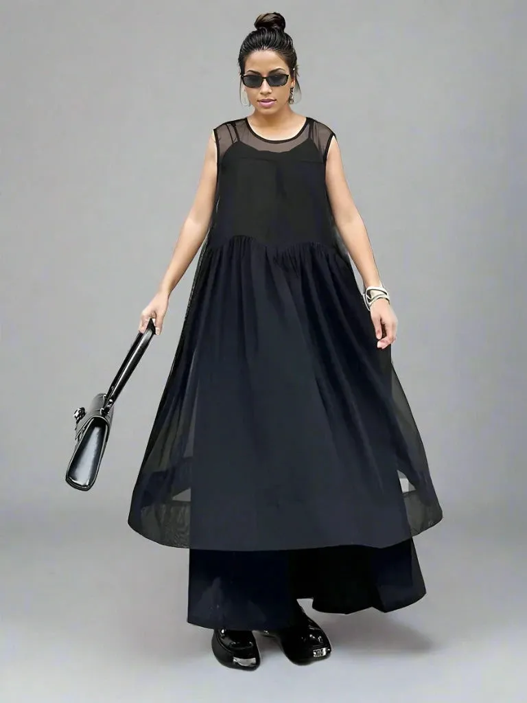 Layered Elegance: Sheer Black Gothic-Inspired Overlay Dress