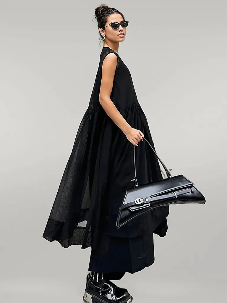 Layered Elegance: Sheer Black Gothic-Inspired Overlay Dress