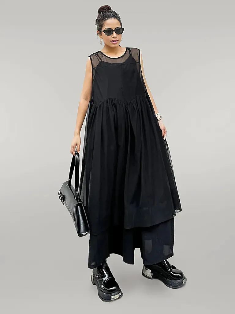 Layered Elegance: Sheer Black Gothic-Inspired Overlay Dress