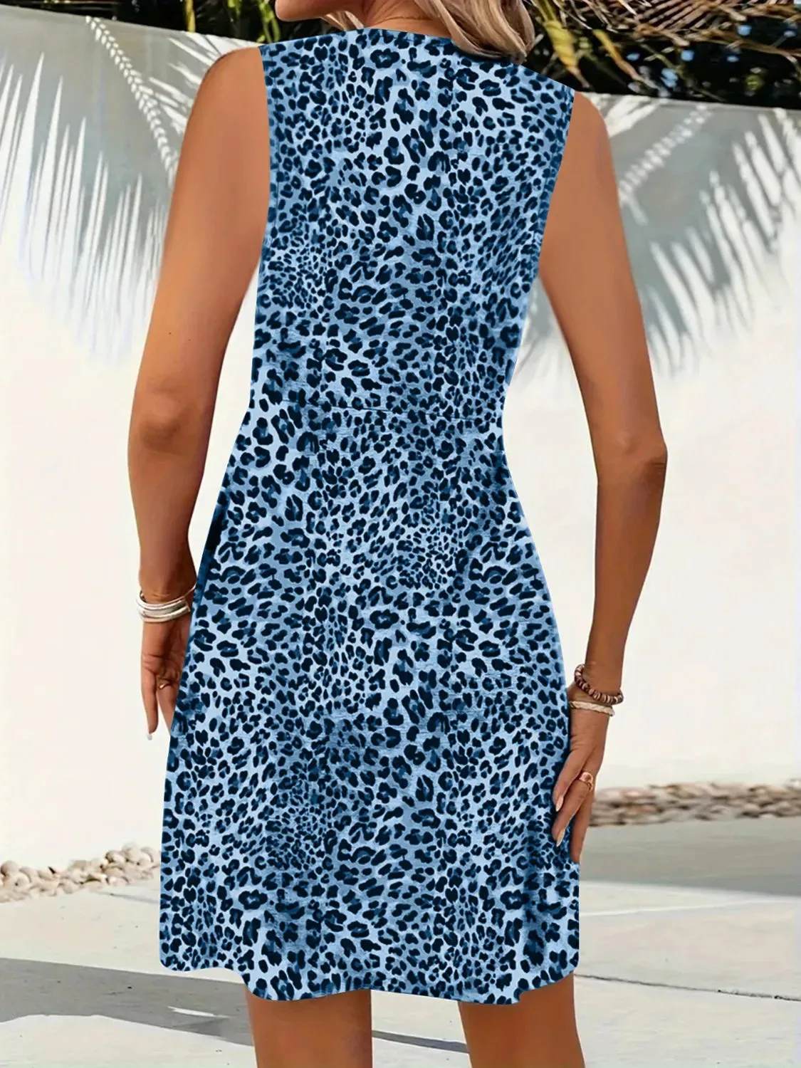Leopard V-Neck Sleeveless Mini Dress