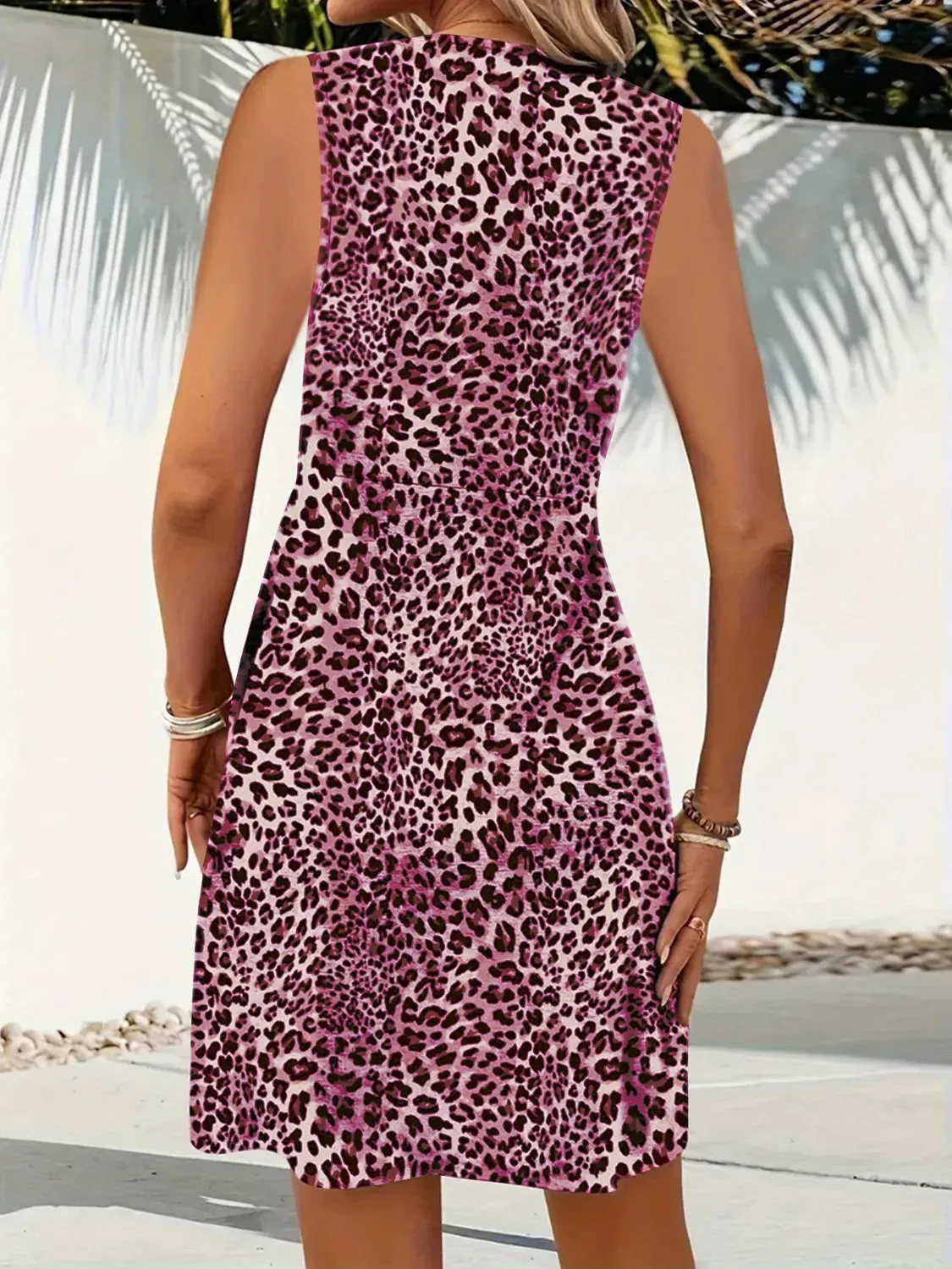 Leopard V-Neck Sleeveless Mini Dress