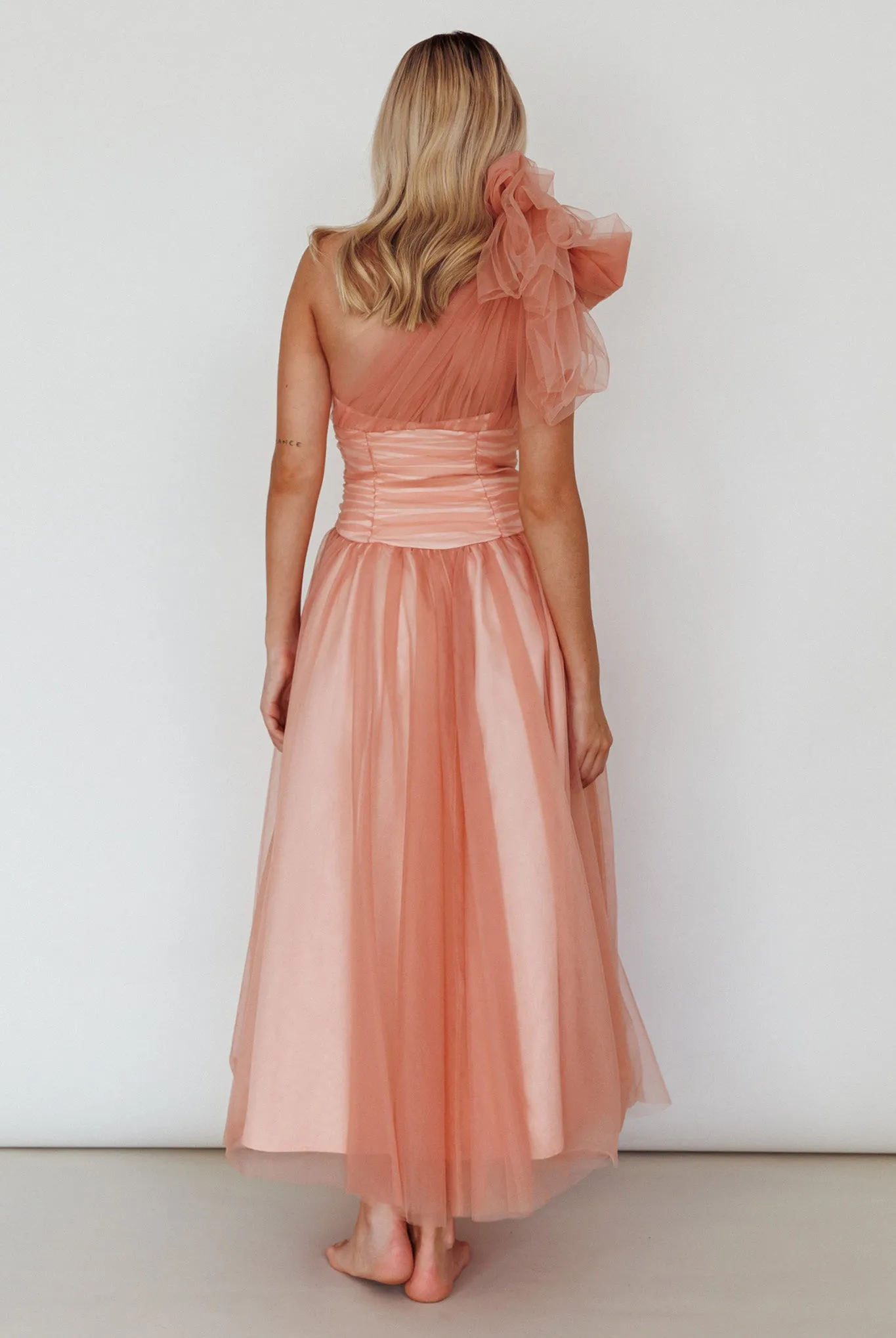 Let's Elope Bow Shoulder Midi Dress Lipstick