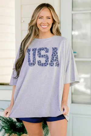 Liberty Leopard Boyfriend Tee, Heather Gray