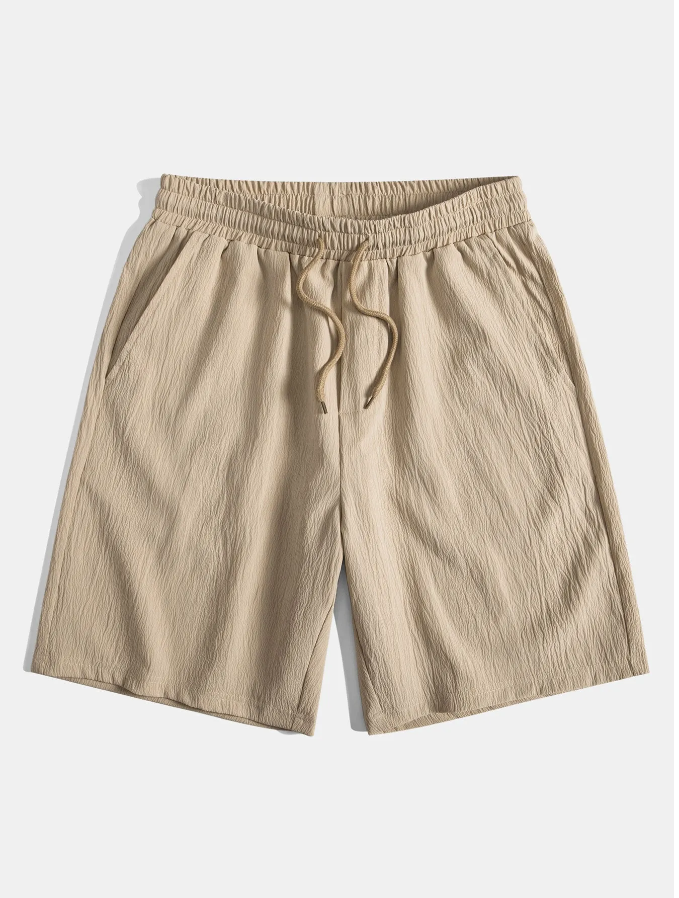 Linen Rayon Blend Button Up Shirt & Crinkled Textured Drawstring Shorts