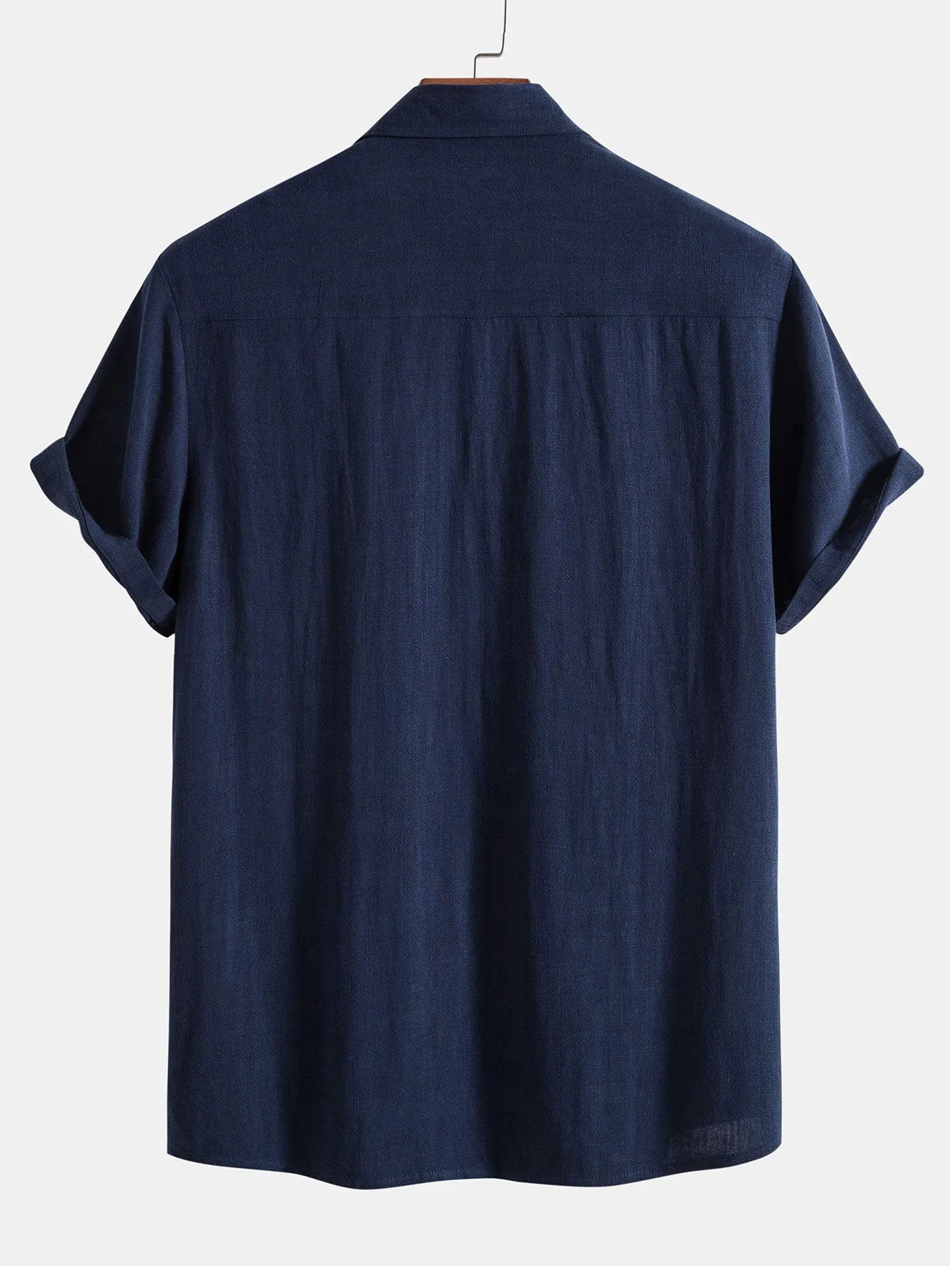 Linen Rayon Blend Button Up Shirt & Crinkled Textured Drawstring Shorts