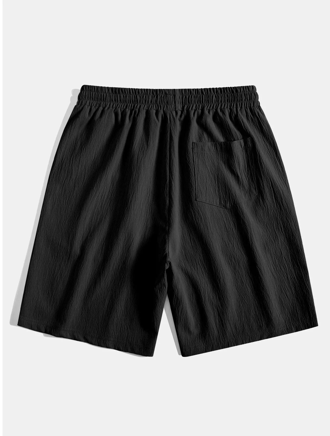 Linen Rayon Blend Button Up Shirt & Crinkled Textured Drawstring Shorts