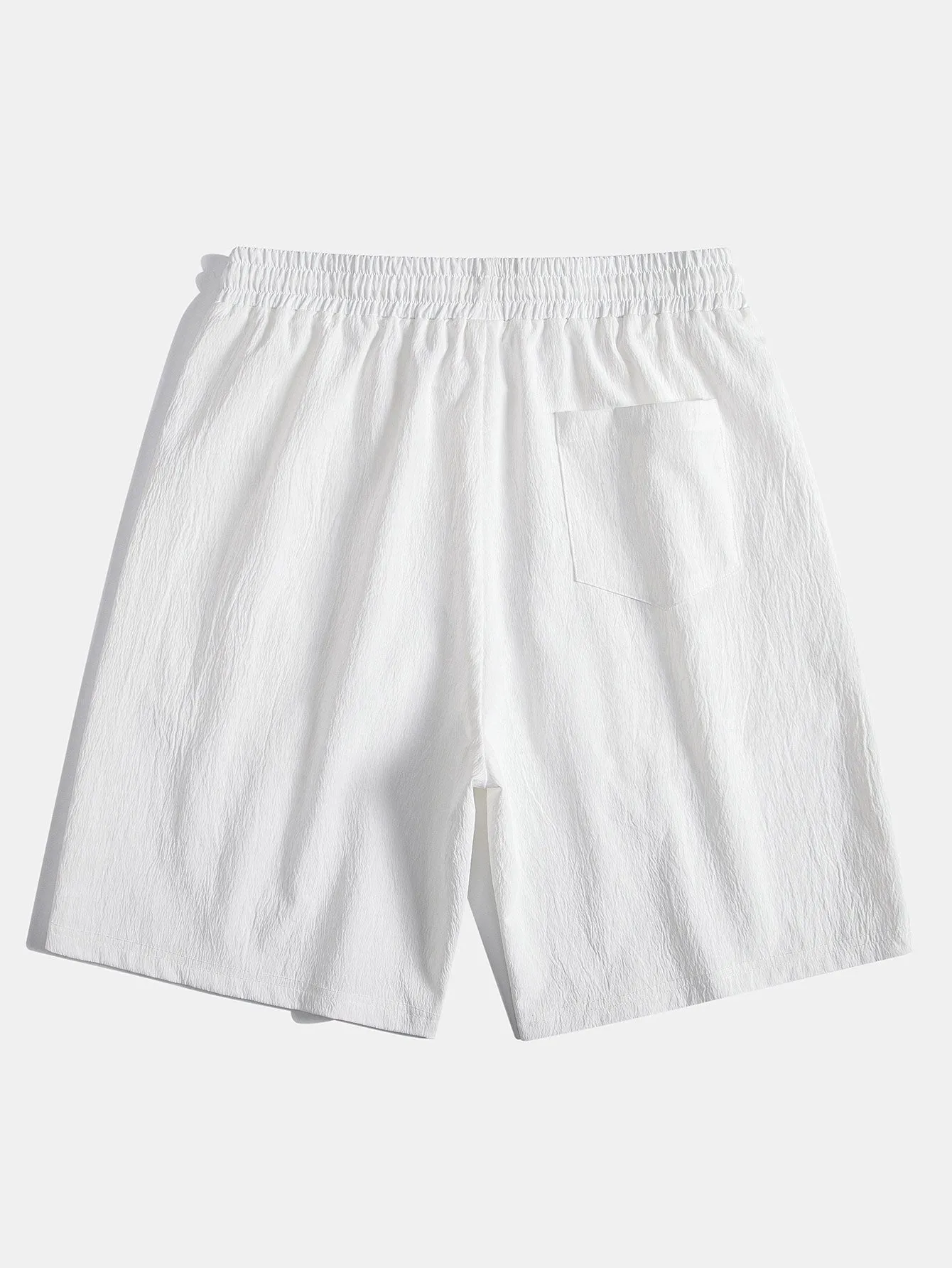 Linen Rayon Blend Button Up Shirt & Crinkled Textured Drawstring Shorts