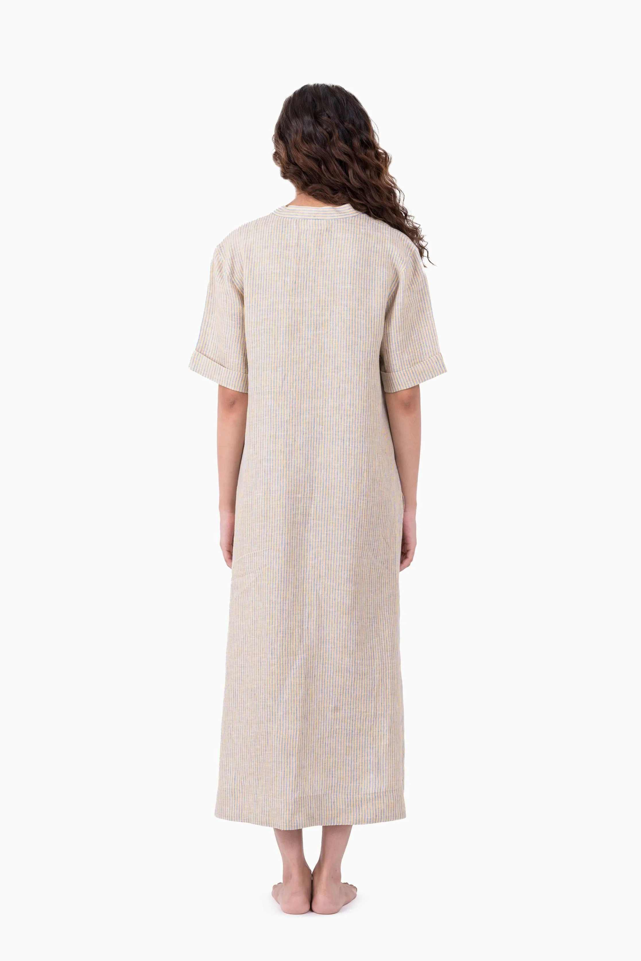 Linen Rosette Dress-Swirly Yellow