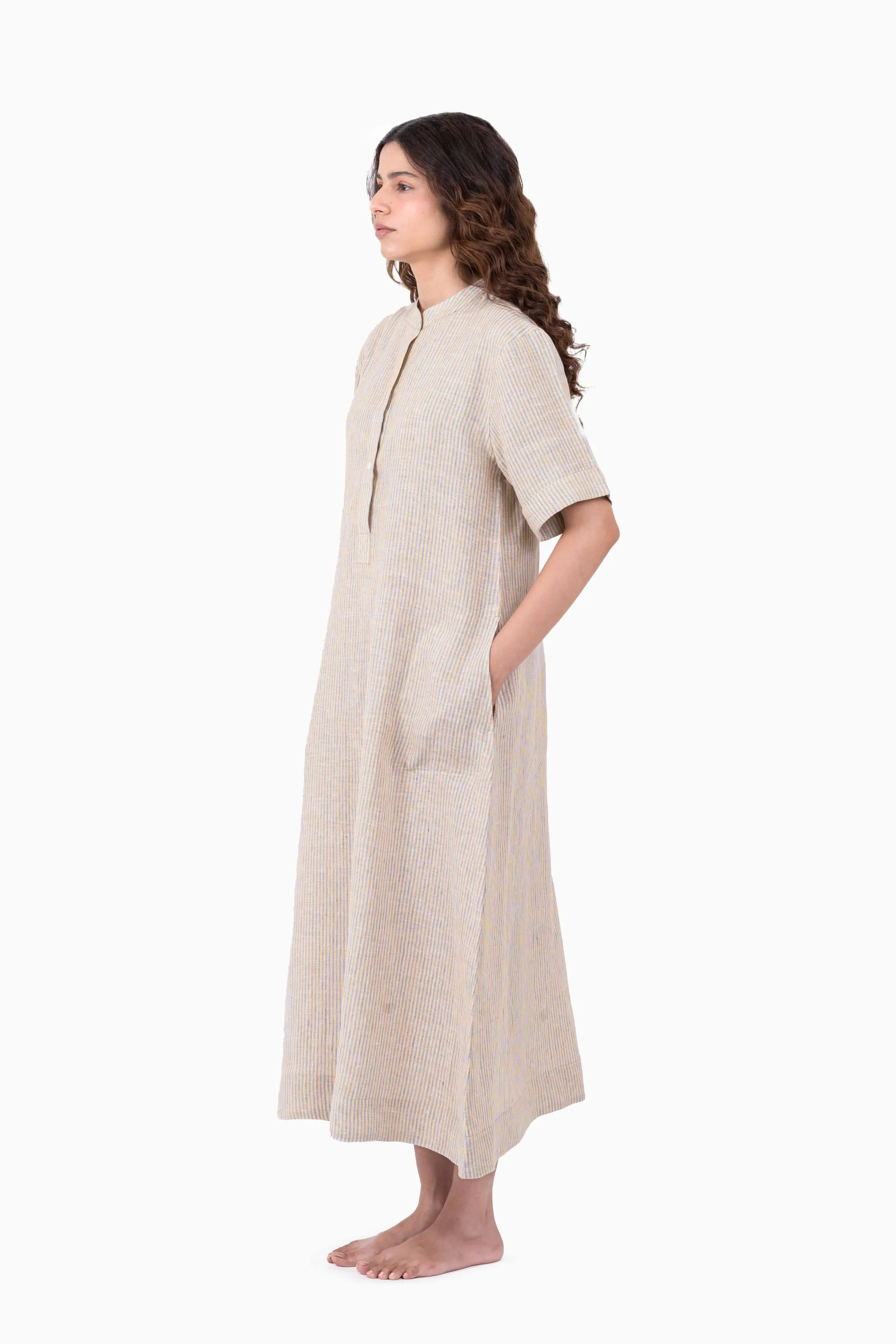 Linen Rosette Dress-Swirly Yellow