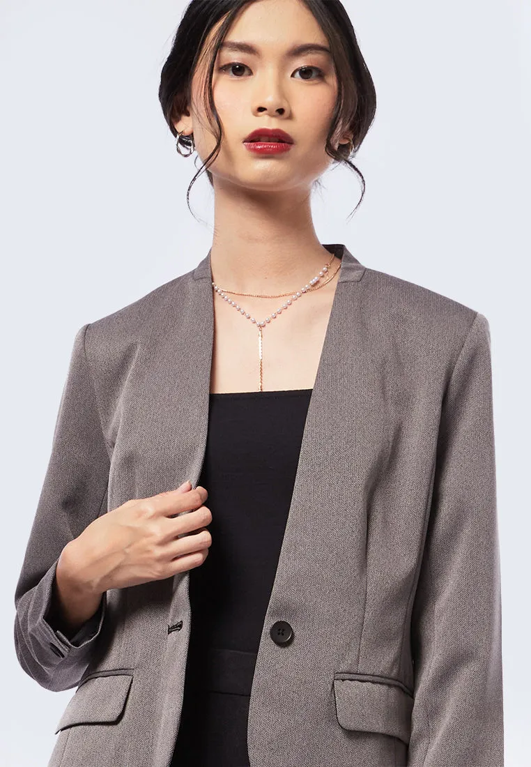 Long Sleeve Herringbone Blazer