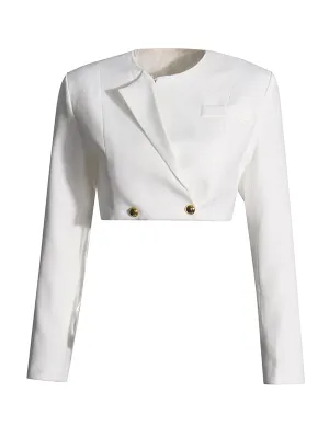 Long Sleeves Buttoned Solid Color Split-Joint Round-Neck Blazers Top   Zipper Wide Leg Mesh Pleated Pants Bottom Two Pieces Set