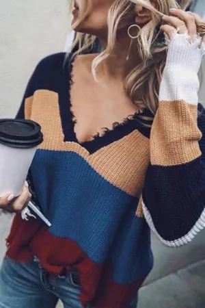 Loose Rainbow Striped Sweater