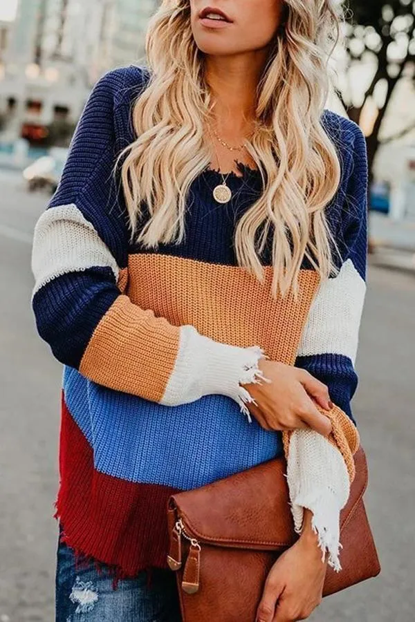 Loose Rainbow Striped Sweater