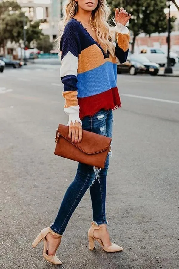 Loose Rainbow Striped Sweater