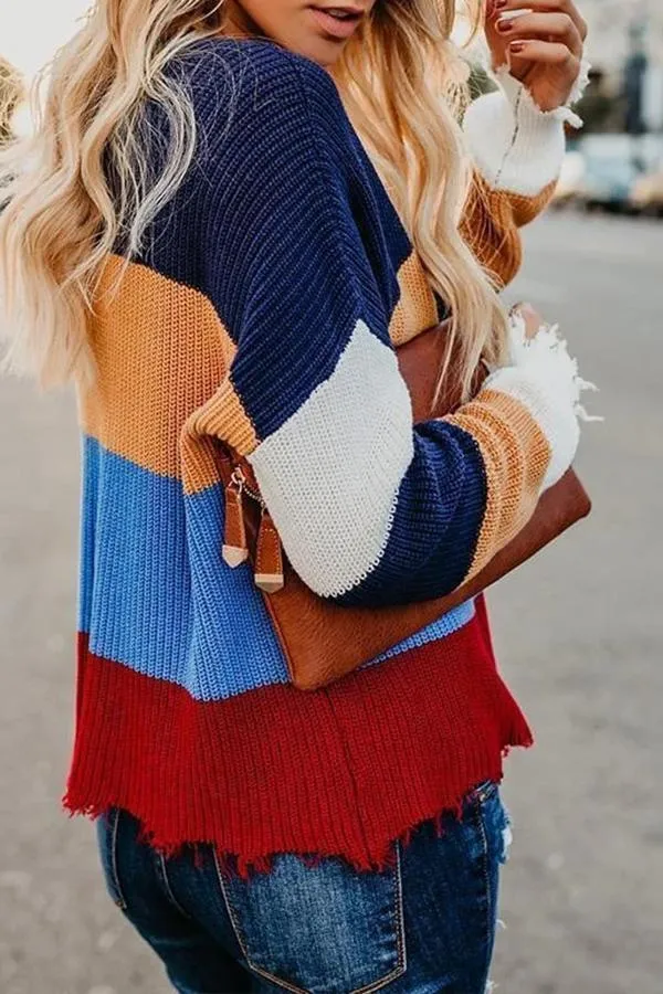 Loose Rainbow Striped Sweater