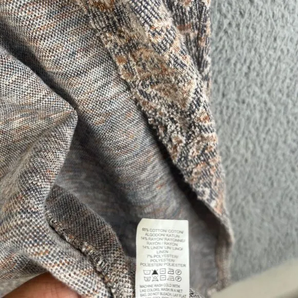 Lucky Brand Cardigan Jacket Women XL Open Drape Beige Blue Knit Textured Sweater