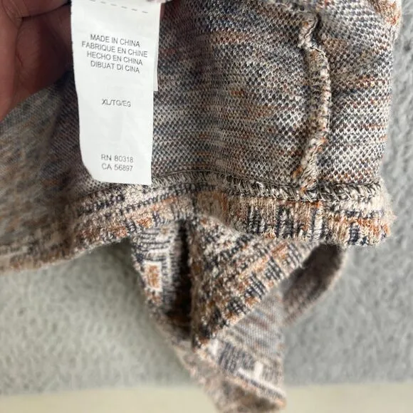 Lucky Brand Cardigan Jacket Women XL Open Drape Beige Blue Knit Textured Sweater
