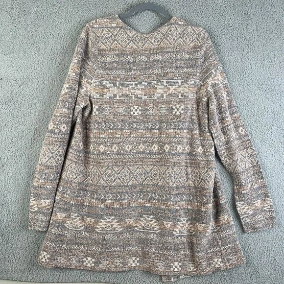 Lucky Brand Cardigan Jacket Women XL Open Drape Beige Blue Knit Textured Sweater